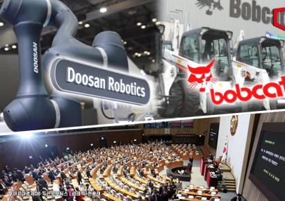 두산그룹 '밥캣-로보틱스' 합병, 국회서 또 도마 올라