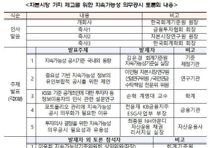 한국회계기준원, 지속가능성 의무공시 토론회 개최 예정