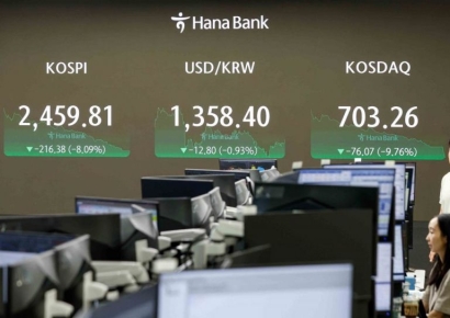 [포토] 미국발 경기침체 위기에 주가 폭락