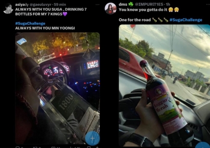 운전석 앉아서 술병 들고 찰칵…BTS 슈가가 띄운 '기묘한 챌린지'