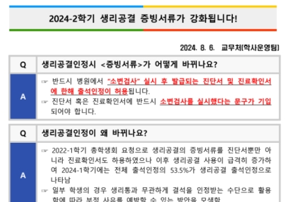 "생리 공결 쓰려면 소변 검사서 내라"…서울예대 새 규정에 시끌