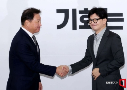 [포토] 한동훈 대표와 악수하는 최태원 회장