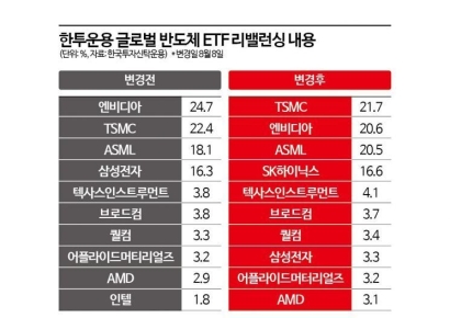 한투운용 반도체 ETF, 삼성전자 대폭 축소…SK하이닉스 집중 투자