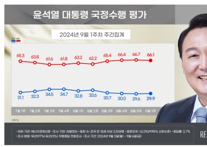 [폴폴뉴스]4주 연속 내려갔던 尹대통령 지지율 하락 '멈춰'…0.3%p 올라 29.9% 