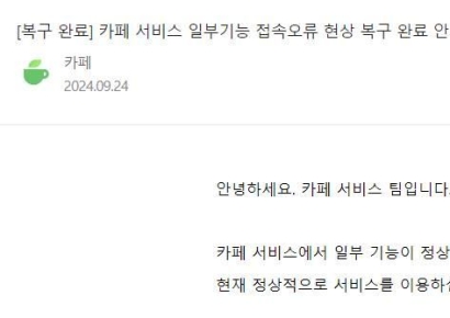 네이버 카페, 일부 서비스 1시간 접속 오류…현재 복구 완료
