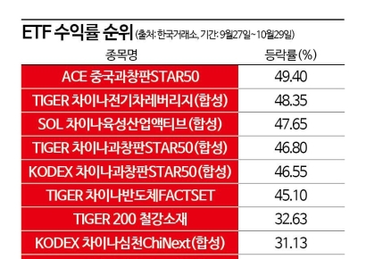 中 부양책 약발 먹히나…중국 ETF 수익률 호조
