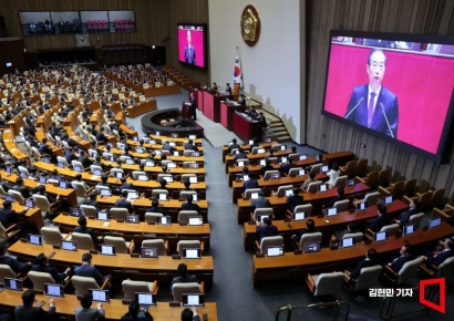 [포토] 한덕수 총리, 국회서 내년도 예산안 시정연설 대독