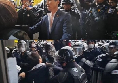 집회서 목덜미 잡히고 옷 찢긴 국회의원…경찰청장 “강경 진압 동의 못해”(종합)