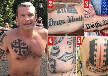 극단주의 문신 가득한 미 국방장관 지명자…성비위 의혹도 '시끌'