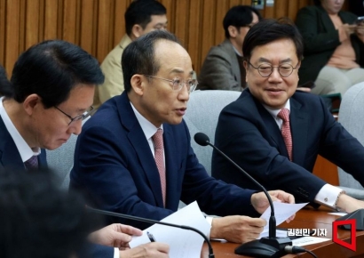 [포토] 추경호, '돈봉투 혐의' 野의원들 소환불응에 "침대축구 전술"