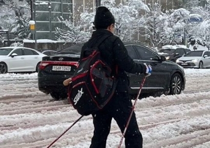 "버스보다 스키가 빠르겠다"…폭설 뚫은 'K-직장인' 알고 보니