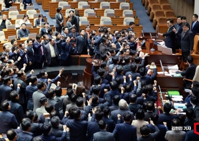 [포토] 한 대행 탄핵, 거센 항의하는 여당 의원들