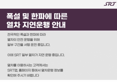 "지연 열차 확인하고 출발하세요"…전국 폭설·한파로 SRT 일부 구간 서행