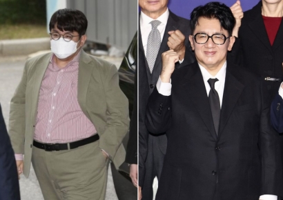 급 홀쭉해진 방시혁 등장에 '깜짝'…한경협 총회 참석한 모습 포착