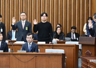 [포토] 증인 선서하는 김광일 MBK 파트너스 부회장