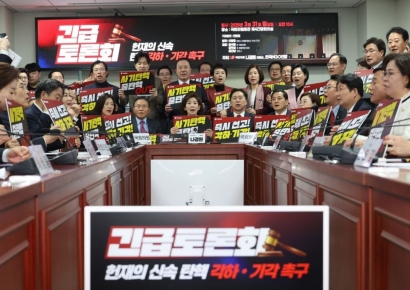 與의원 30여명 "헌재, 신속히 선고 정해야…尹탄핵 각하·기각 촉구"