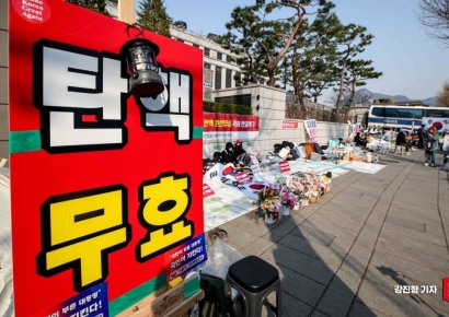 [포토] 피켓 시위 이어가는 탄핵 반대 세력