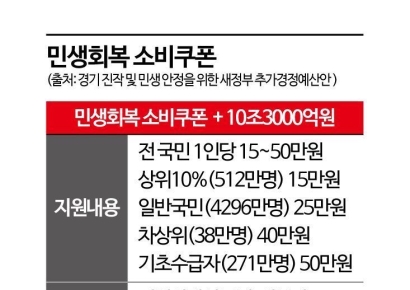전국민에 15만~50만원 소비쿠폰…소득따라 차등 지급[새정부 추경]