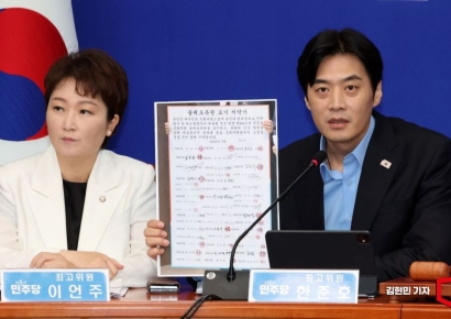 [포토] 국민의힘 불체포특권 포기 서약서 들어보이는 한준호
