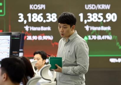 코스피, 美물가 우려에 3200선 내줘…코스닥도 약보합 마감