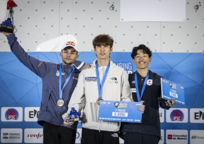 스포츠클라이밍 국가대표 이도현, 'IFSC 마드리드 리드 월드컵' 리드 부문 첫 금메달 획득