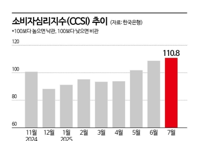7월 소비심리, 4년1개월來 최고치…"소비개선·수출호조"