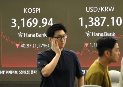 양시장 1%대 하락…코스피 3200선 깨져