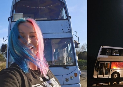 "어린 시절 꿈"…이층 버스 개조해 집·도서관 만든 여성