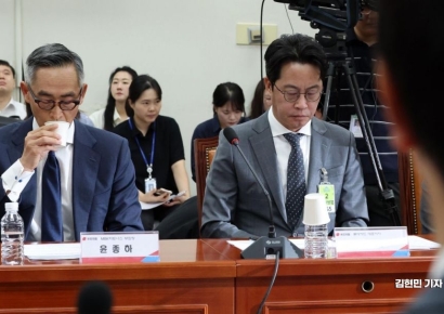 [포토] 국회로 불려온 조좌진 롯데카드 대표와 윤종하 MBK파트너스 부회장