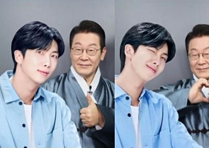  "오마이 갓, 합성?" 李 대통령 올린 사진에 BTS RM '깜짝'
