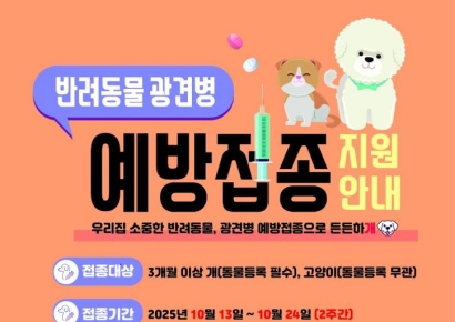 세종시, 이달 24일까지 광견병 '무료 예방접종' 추진