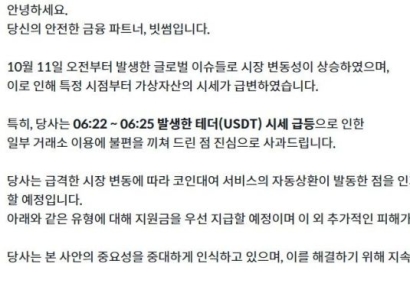 [비트코인 지금]빗썸 "테더 급등에 대여 서비스 자동상환…전액 지원"