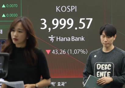 코스피 장중 1.7% 하락…3970대로