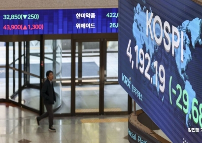 [포토] '숨고르기' 코스피 4200선 등락 반복