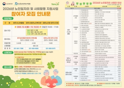 양주시, 2026년 노인일자리·사회활동 지원사업 참여자 2710명 모집