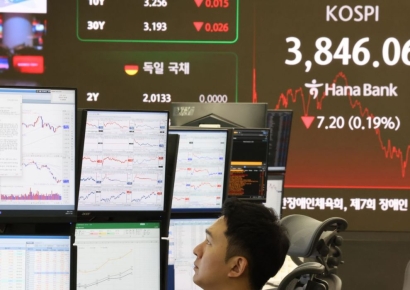 코스피, 등락 끝 3840선 후퇴…개인·외인 동반 '팔자'