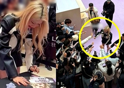 로제 보러 왔는데 닮은 꼴이 사진 찍고 사인까지…"로제 홍보? 자기 PR 같은데"