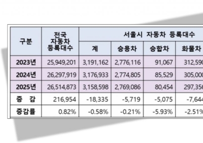서울 자동차 줄었지만 전기차는 10만 돌파