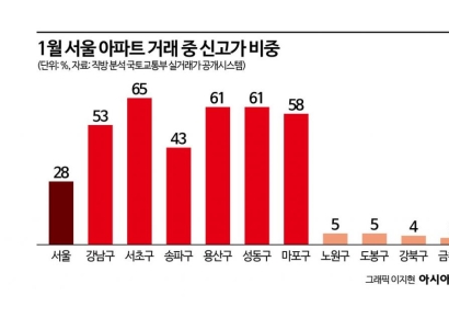 '용산·성동' 아파트 신고가 거래 비중 60% 웃돌아…현 정부 들어 최고치