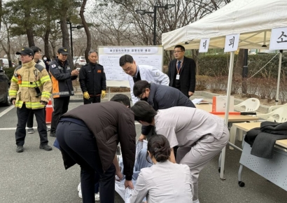 불길 앞 역할 나누다… 울산엘리야병원-북부소방서 매곡119안전센터, 합동 소방훈련