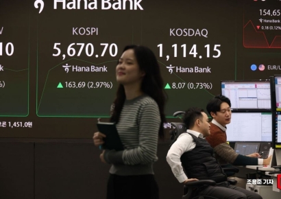 [포토] 코스피 장중 사상 첫 5600선 돌파