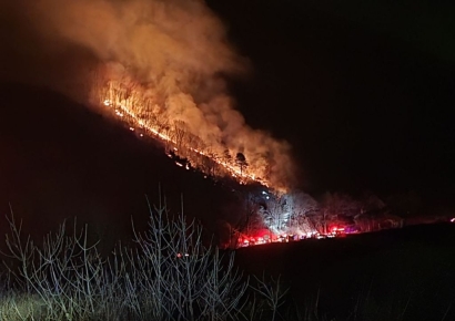 함양 마천면 산불 이틀째 … 강풍·급경사지로 진화 난항