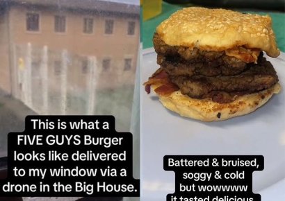 120만원에 배달 완료?…드론 타고 교도소로 날아온 '햄버거' 영국서 논란