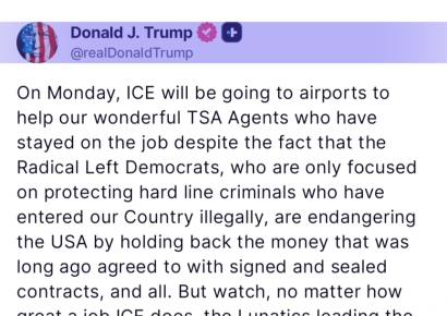 트럼프 "ICE, 공항 보안검색 업무 지원할 것"