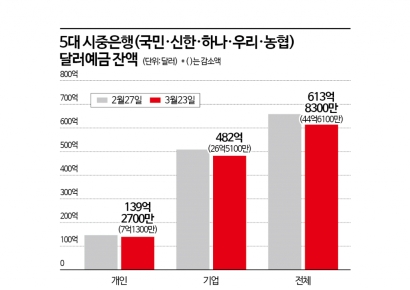 중동사태發 원화가치·금값 하락에…외화예금·골드뱅킹 축소