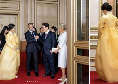 마크롱 사진사, 김혜경 여사 '한복 매력'에 빠졌다…장신구까지 클로즈업 