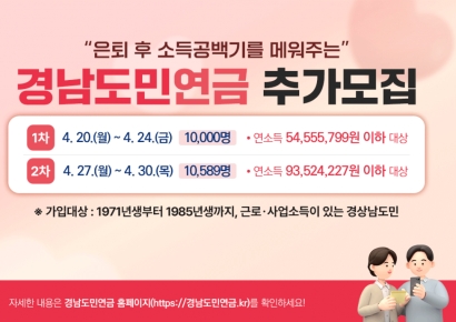 오는 20일 '경남도민연금' 추가 모집 … 소득별·시군별 모집일 별도