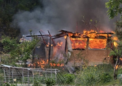 마산합포구 입곡마을 농막서 화재 … 헬기도 출동