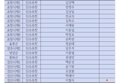 국민의힘, 경북도의원 단수추천 18명 확정…울릉 정윤태·경산4 박채아·봉화 권영만