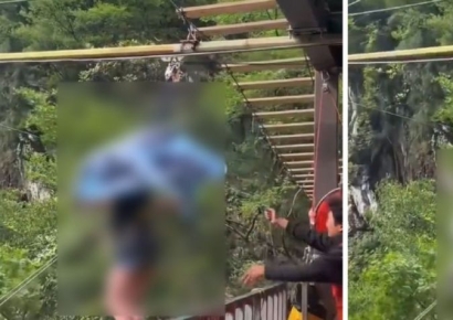 "줄 안 묶였어요!" 외쳤는데…168m 절벽그네 체험하던 中 여성 추락